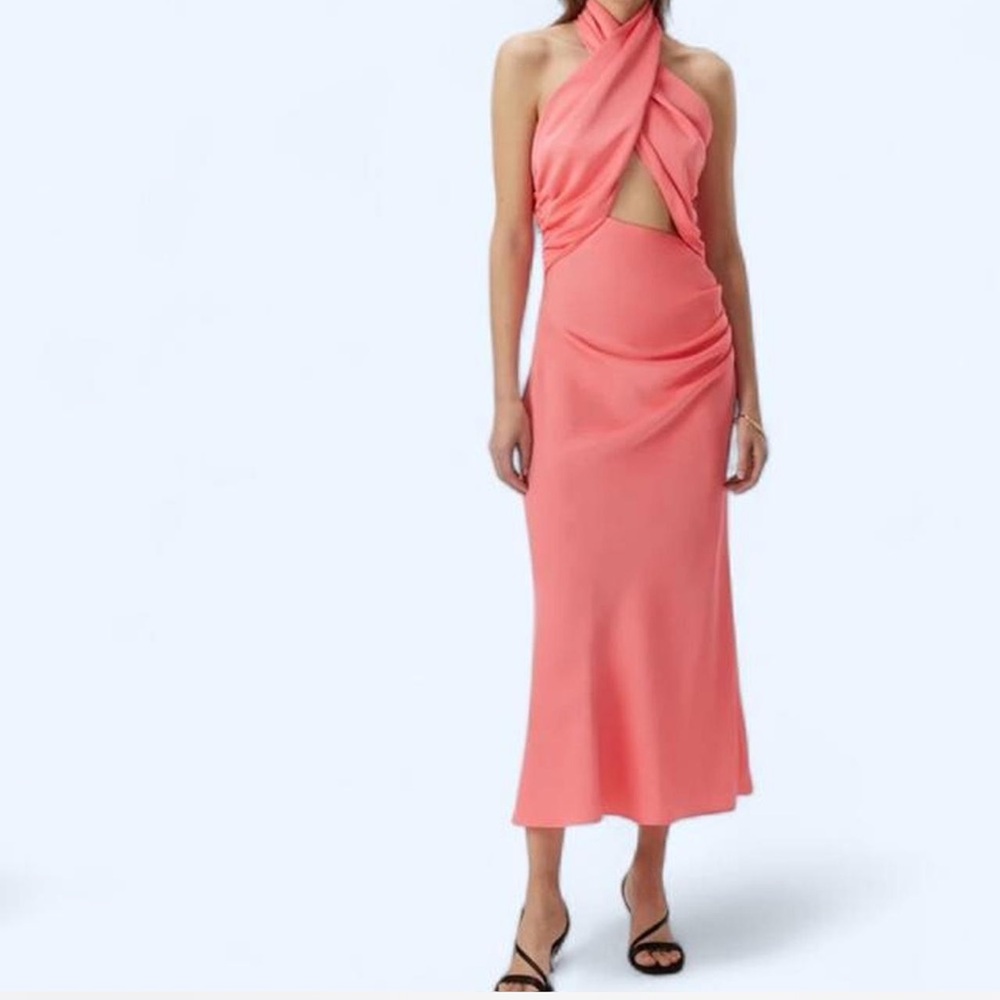 MISHA Collection Linnea Satin Halter Midi Dress XXS NWT